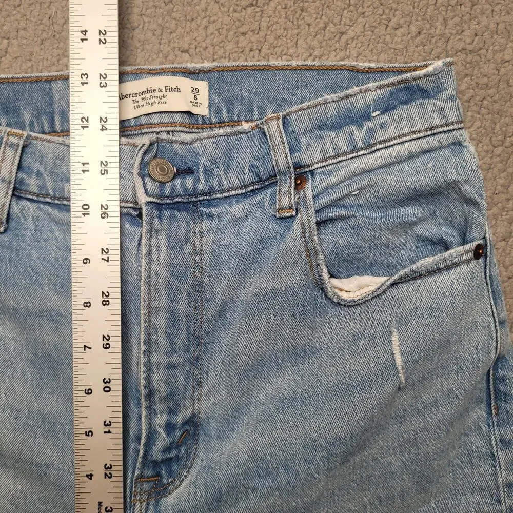 Abercrombie & Fitch Jeans 29 8 Light 90s Straight Ultra High Rise Distressed - Picture 8 of 9